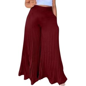 Burgundy Pleated Wide-Leg Palazzo Pants